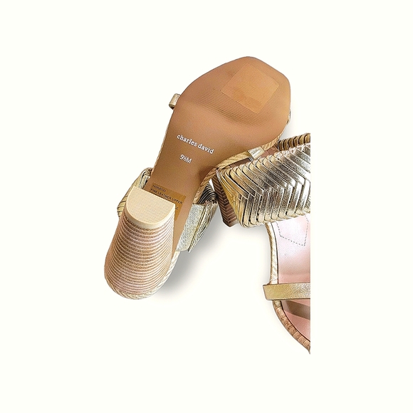 NWT CHARLES DAVID "HORATIO" Boho-Chic Woven Leather Sandal, Light Gold size 9.5 - Picture 6 of 14